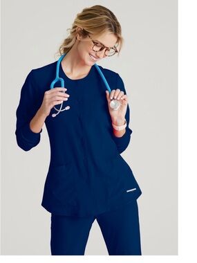 Barco Uniforms Navy Button-Front Scrub Jacket